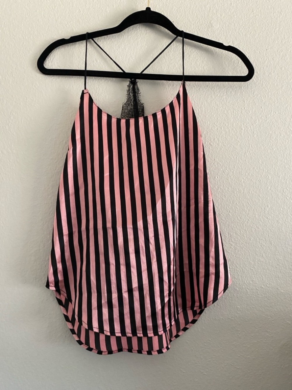 Victorias Secret Satin Lace Cami Top Pink Stripped Sleep Pajamas